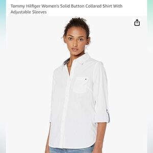 TOMMY HILFIGER sz 3X white button down classic top w/convertible sleeves NWT WMN
